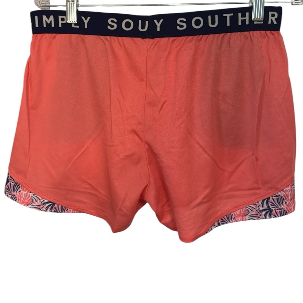 Simply Southern Cheer Shorts Logo Taping Coral w/Seashell  Print Pockets Size XL - Picture 6 of 8